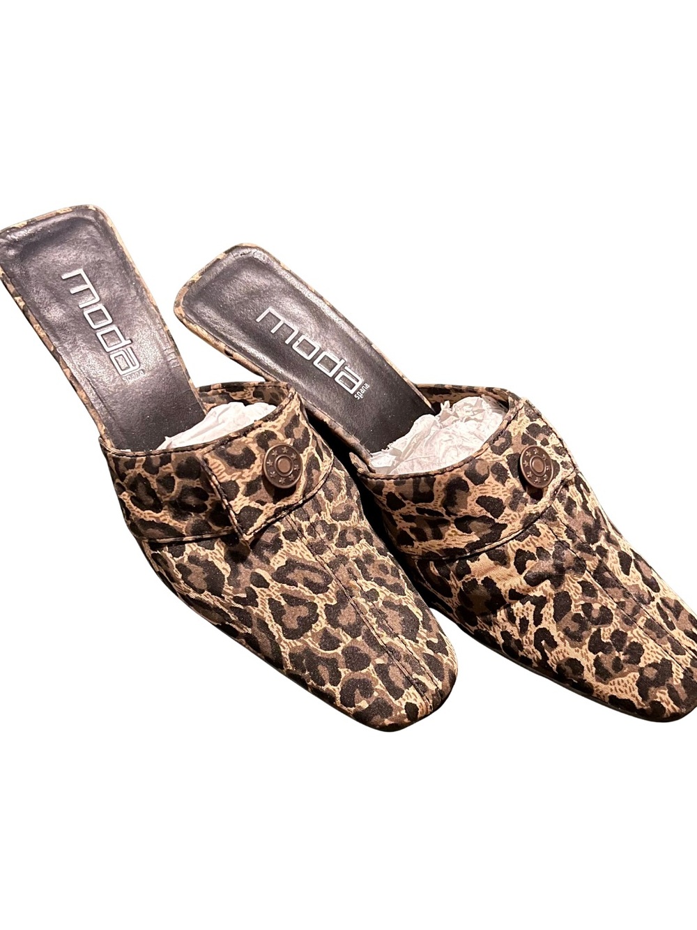 Moda Spana Crista Brown Leopard Print Wedge Mules Size 8.5